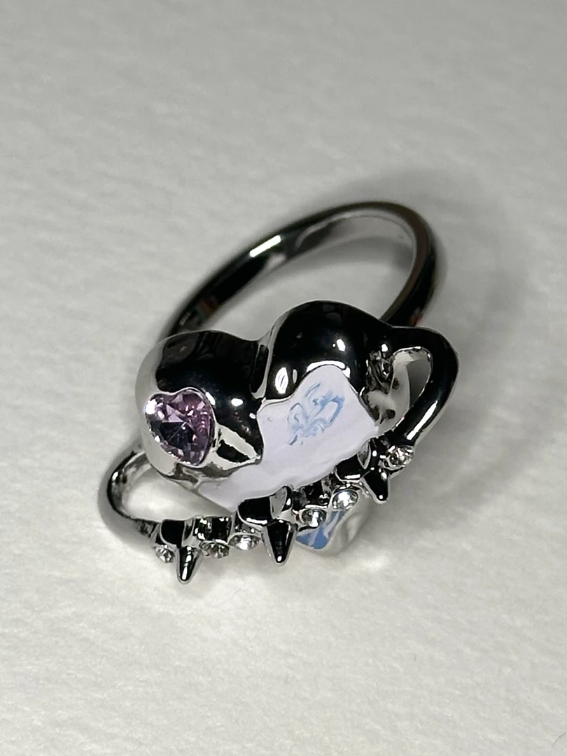 铜合金锆石戒指 蓝色渐变爱心星球戒指