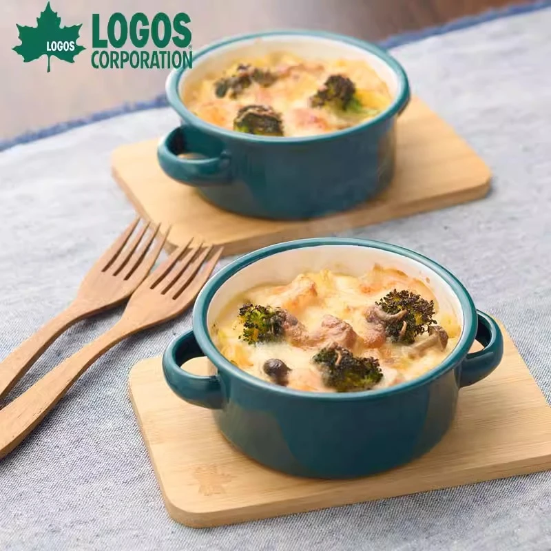 Logos户外露营双耳搪瓷汤碗泡面碗野营便携碗日式沙拉碗餐具