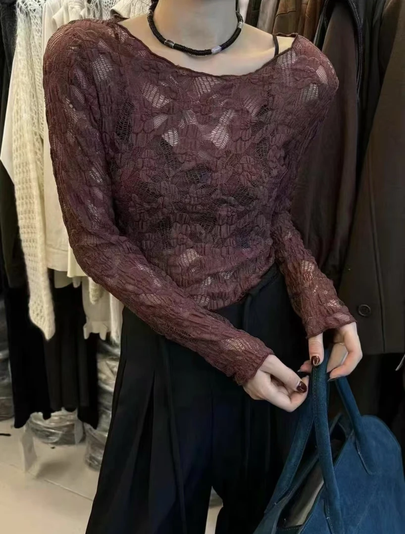 低领蕾丝修身显瘦洋气打底衫8102（低领）