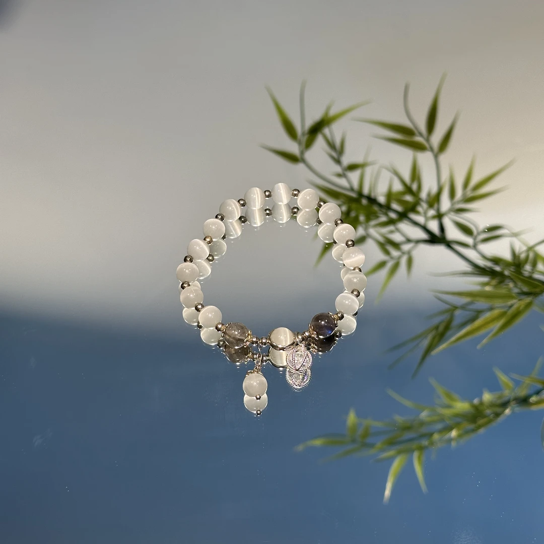 非金属玻璃手链 双圈挂链手串 灰调显白百搭手串