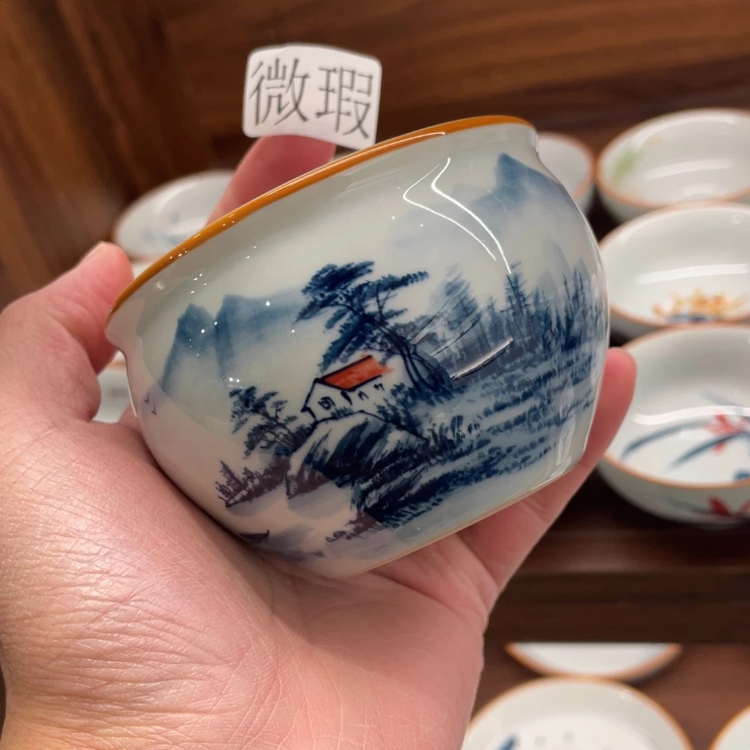 釉下手绘茶具微瑕