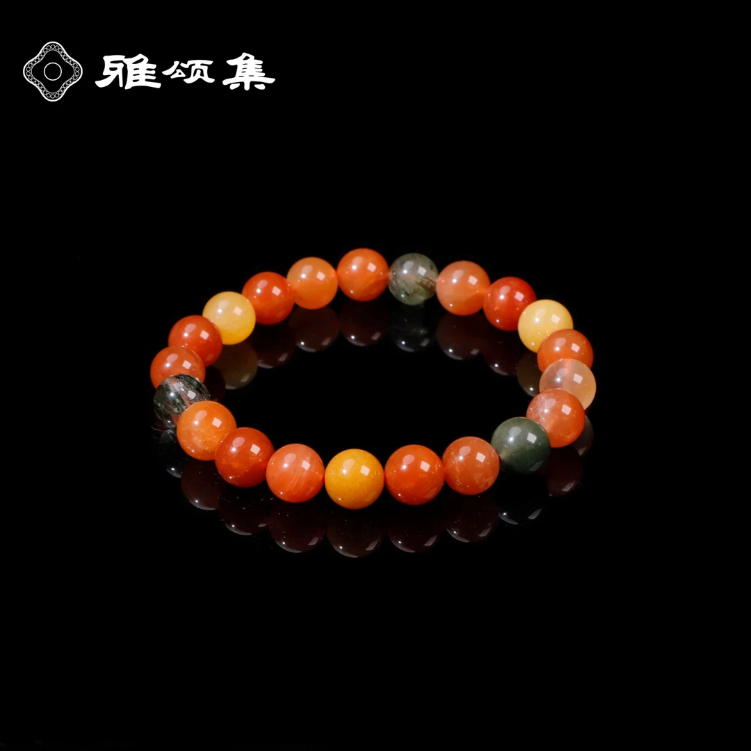 雅颂集人气款福禄寿素圈红黄绿兔毛水晶手串9m+天然水晶手链G3917