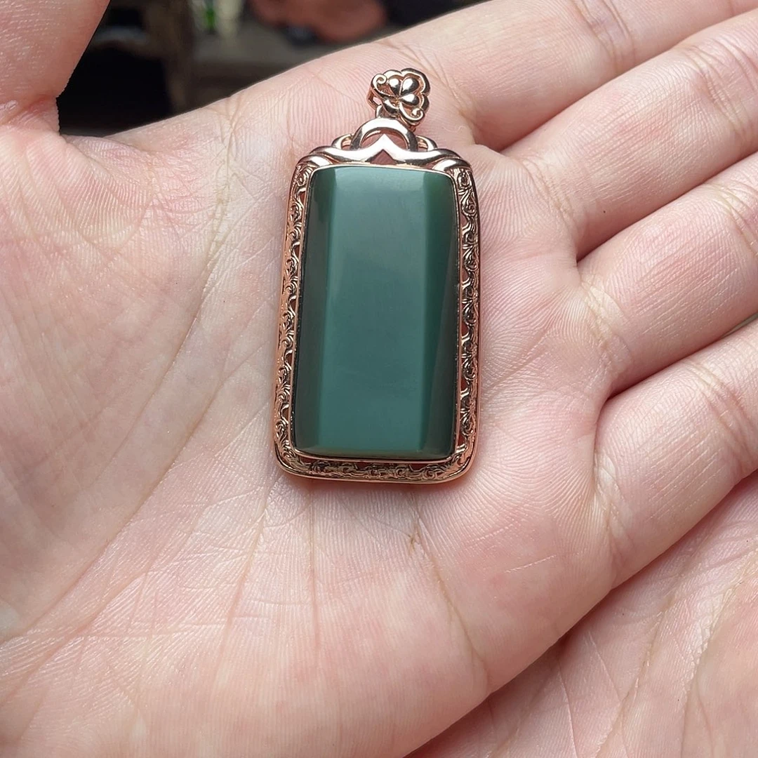 和田玉（碧玉）银S925镶嵌吊坠(赠链)