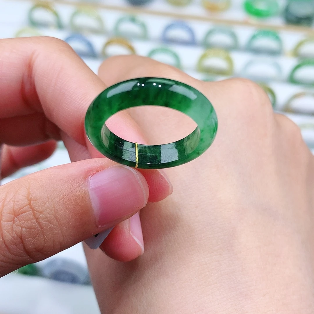 翡翠戒指未镶嵌17号冰润辣绿