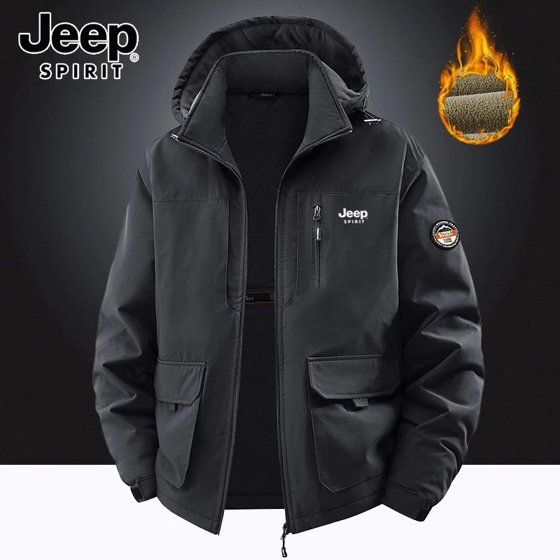 JEEPSPIRIT吉普加绒外套防风防水保暖秋冬加厚大码工装户外夹克