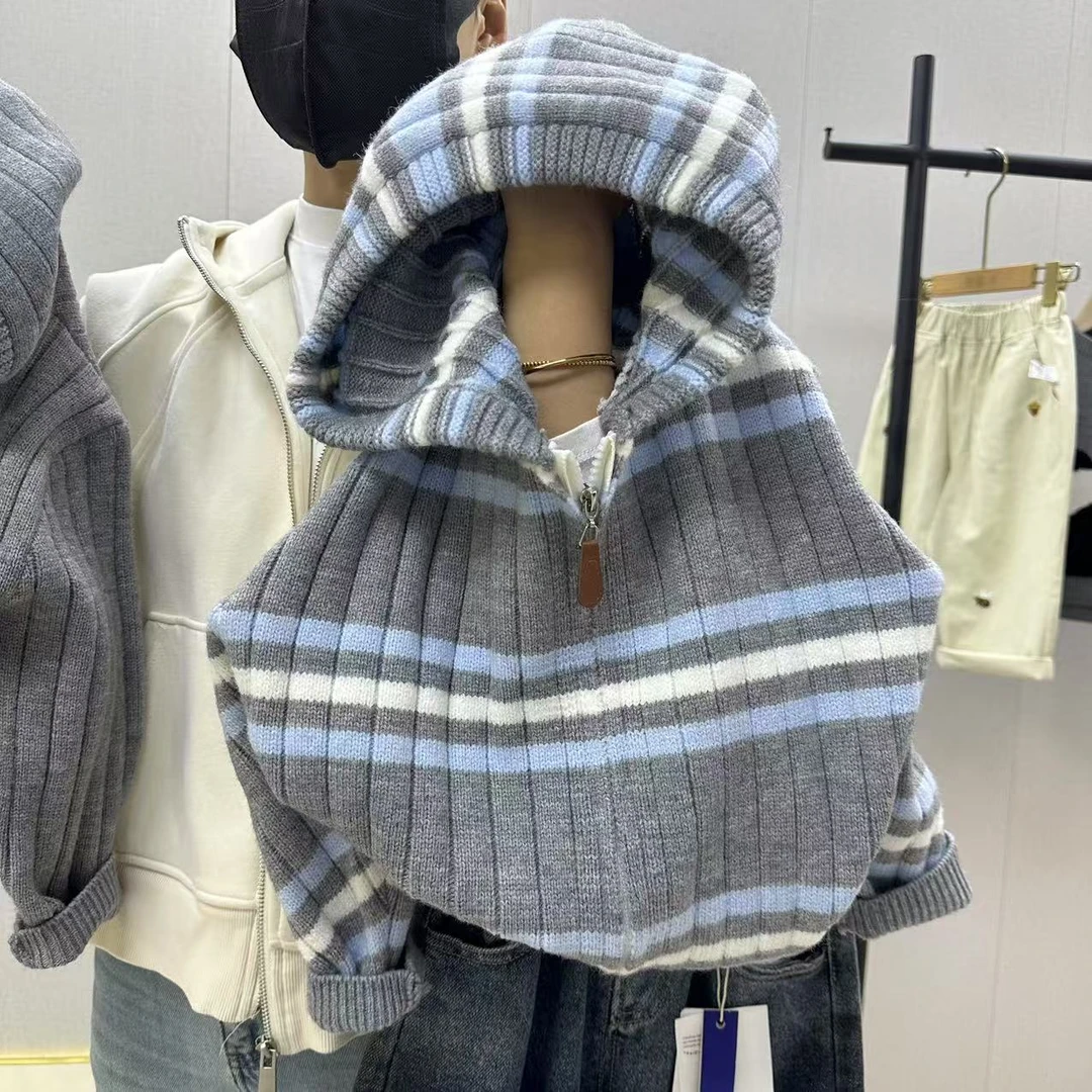 【连帽衫】早秋男童拼色韩版长袖常规纯色条纹毛衣针织衫拉链衫女童