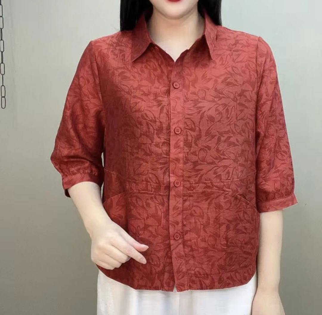 夏季气质潮流防晒中老年妈妈显瘦衬衫减龄休闲高档七分袖薄款开衫