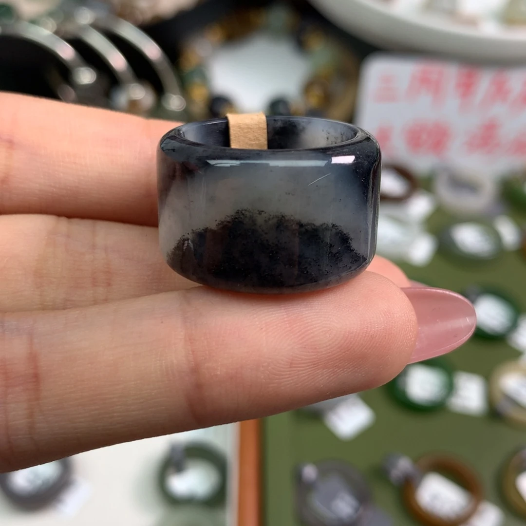未镶嵌戒指和田玉（糖玉）港19新疆意境青花