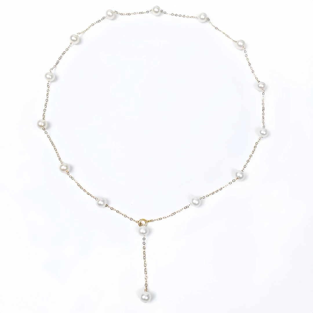 淡水珍珠满天星项链约6mm极光近圆注金5%黄金不褪色时尚简约气质