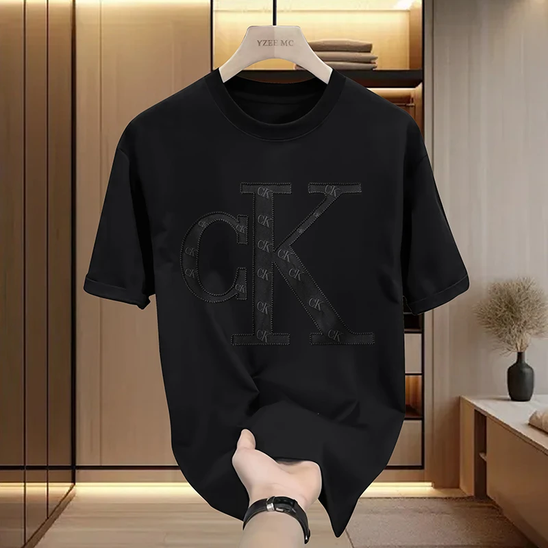 T2078情侣刺绣青年短袖圆领夏季T恤修身上衣印花韩版时尚个性短袖