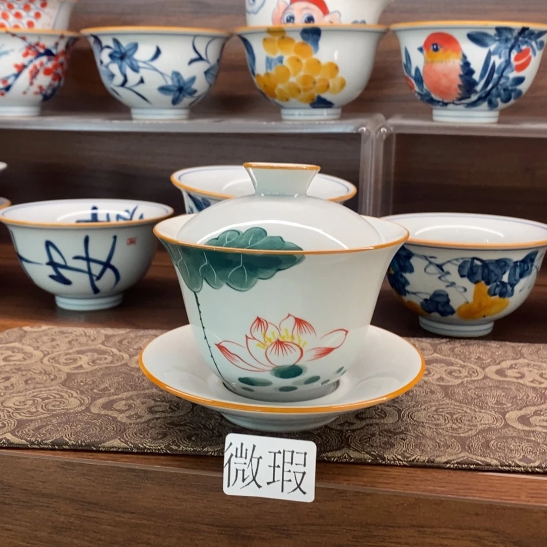 釉下手绘茶具微瑕