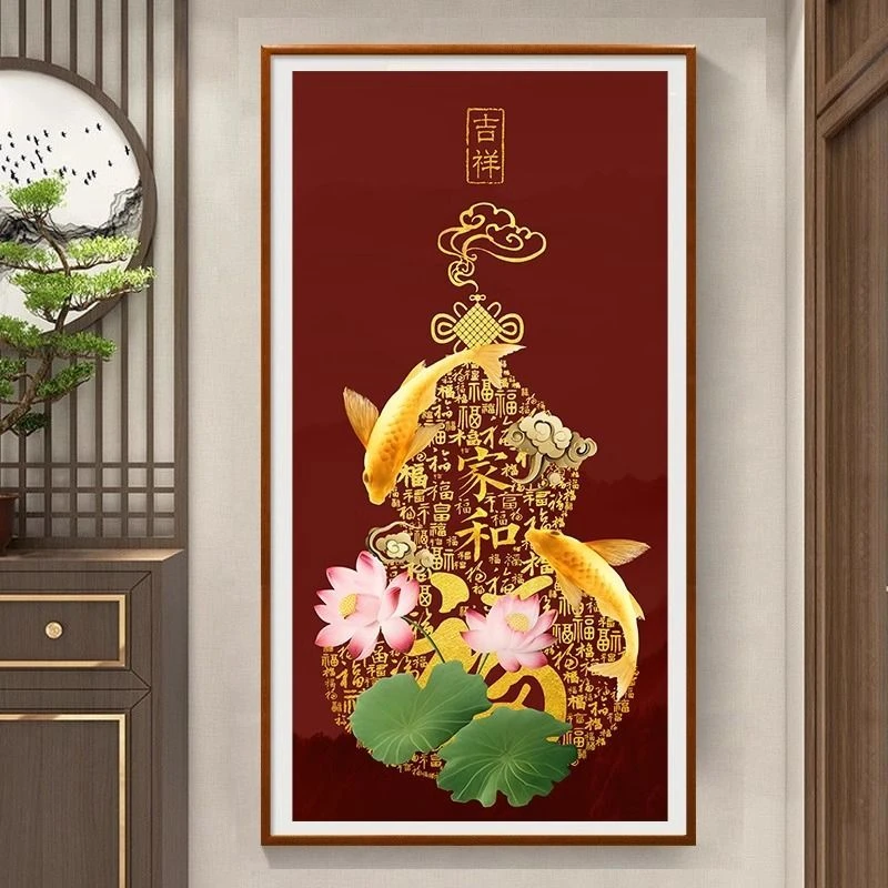 招财福禄葫芦十字绣2025新款线绣客厅手工刺绣简单玄关现代鱼花朵