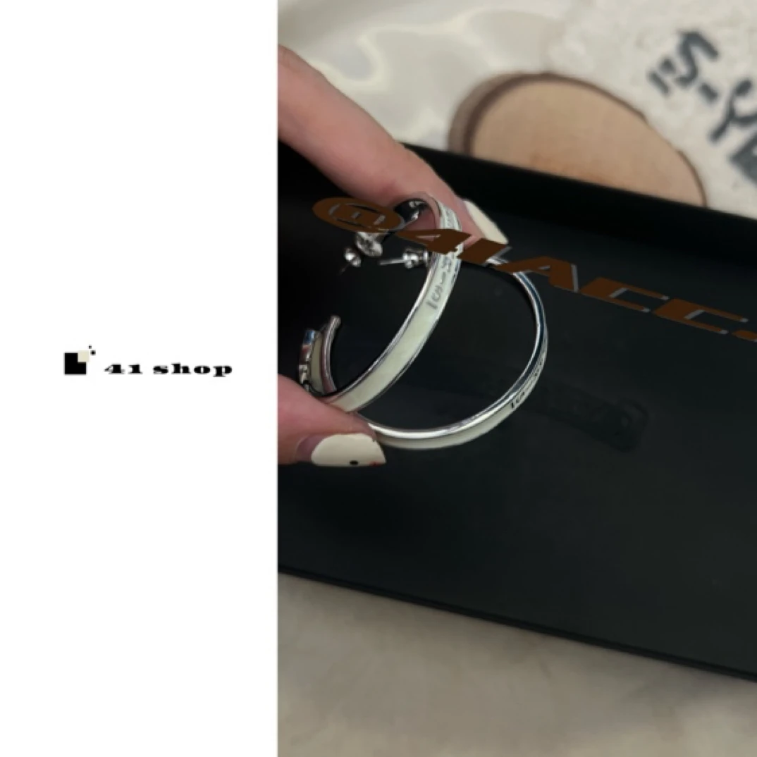 铜合金珐琅耳饰 A740 米白色滴釉logo欧美大大耳圈