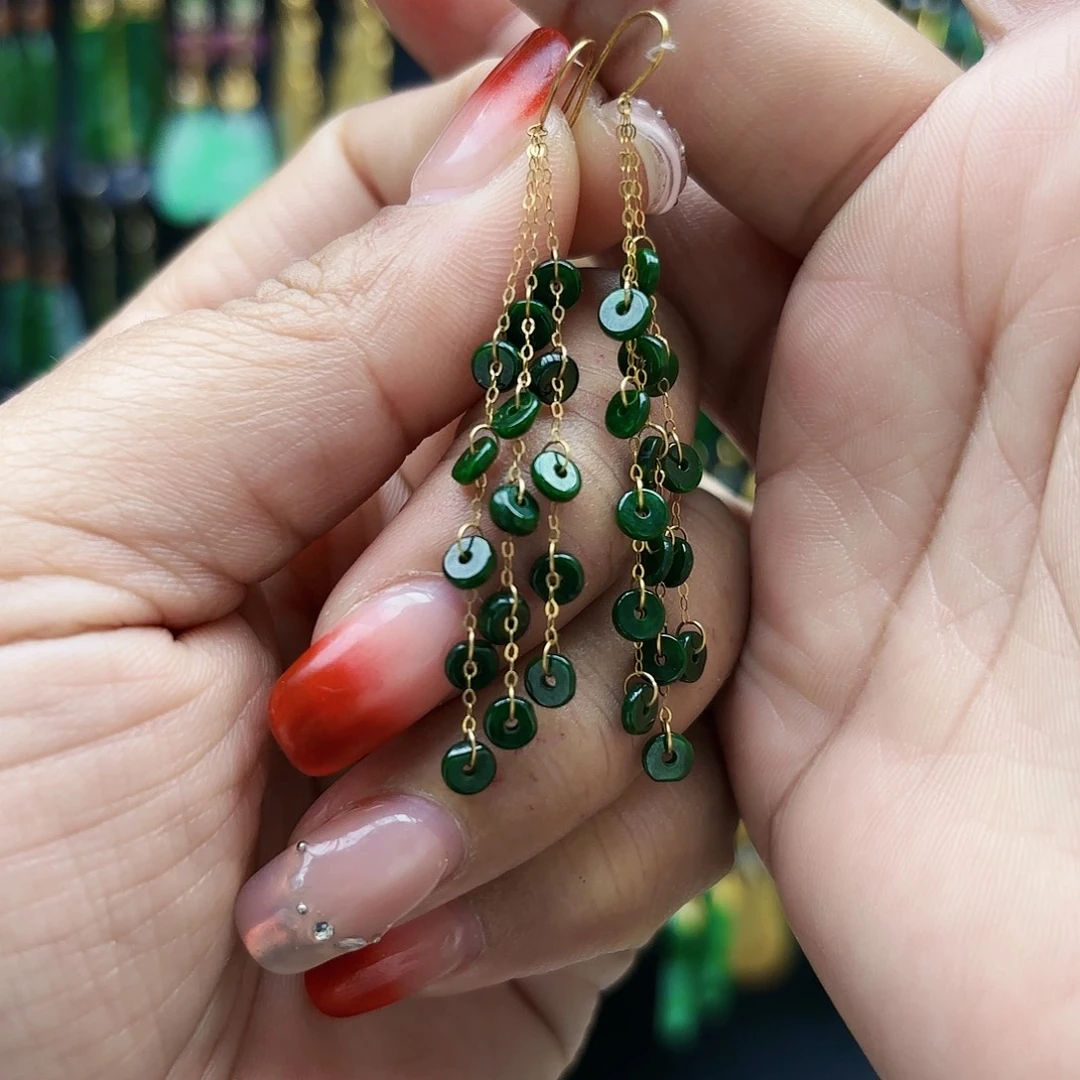 翡翠18K金镶嵌耳饰耳坠