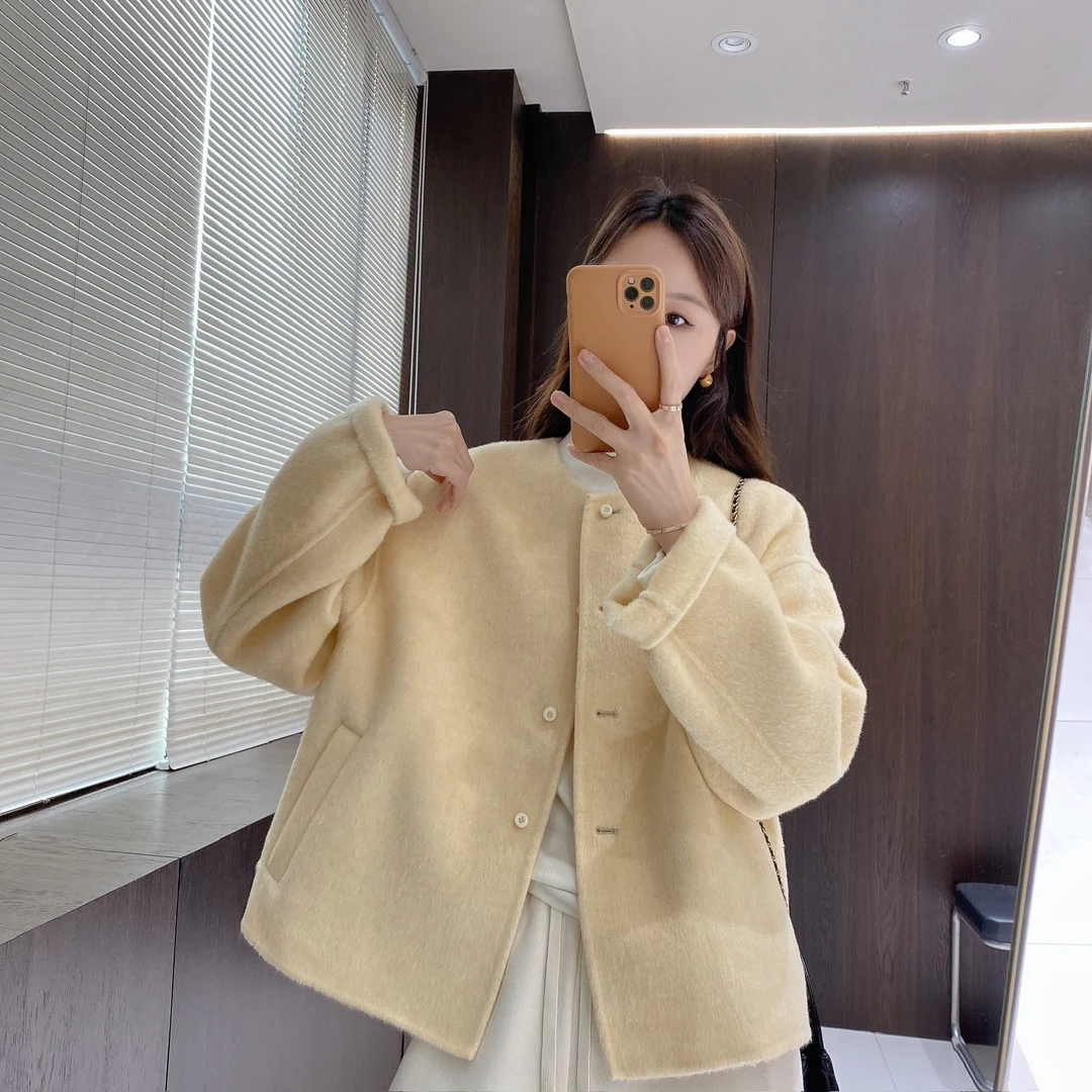 IMFLY金小金自制女装 绵羊毛外套DYW9897秋冬质感毛呢圆领外套
