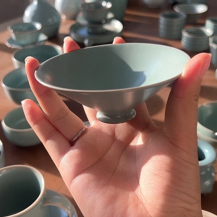 杯汝窑仿古釉斗笠主人杯