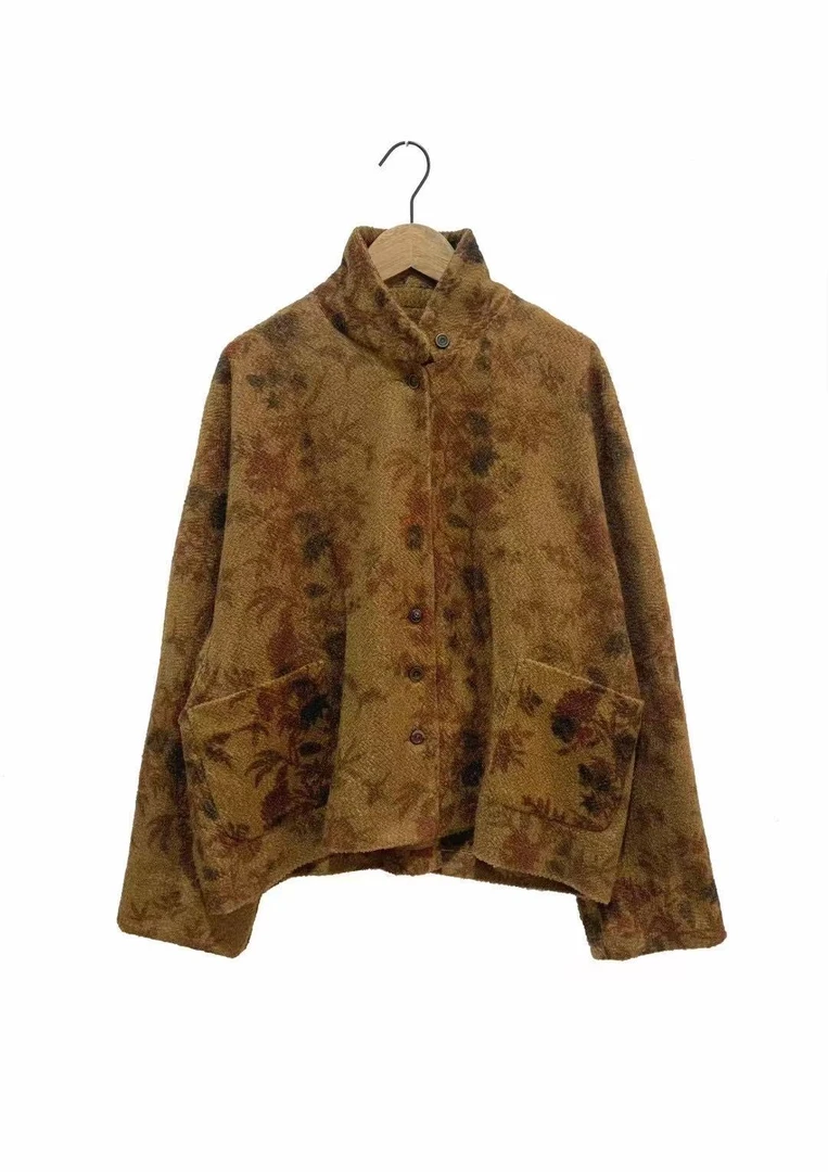 山山家-左岸迷香【针织外套】Z24FW4007复古印花秋冬时尚中式国潮