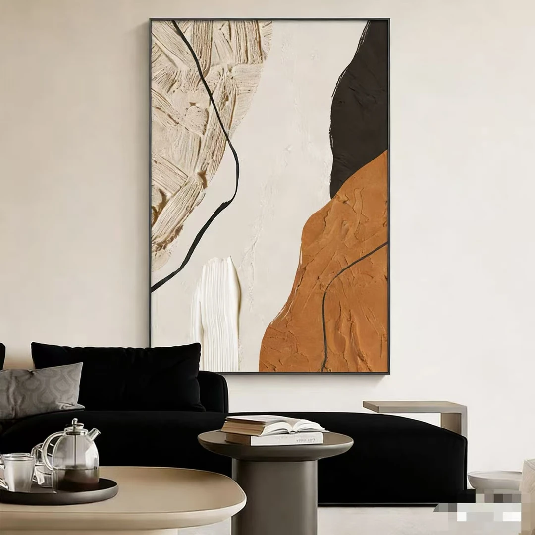 砂岩北欧简约抽象风格沙发背景客厅卧室玄关竖款铝合金挂画80120