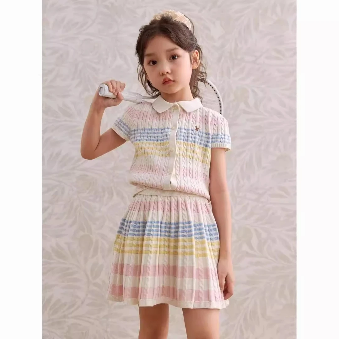女童夏装套装2025新款女孩学院风Polo领短裙两件套夏季儿童装洋气