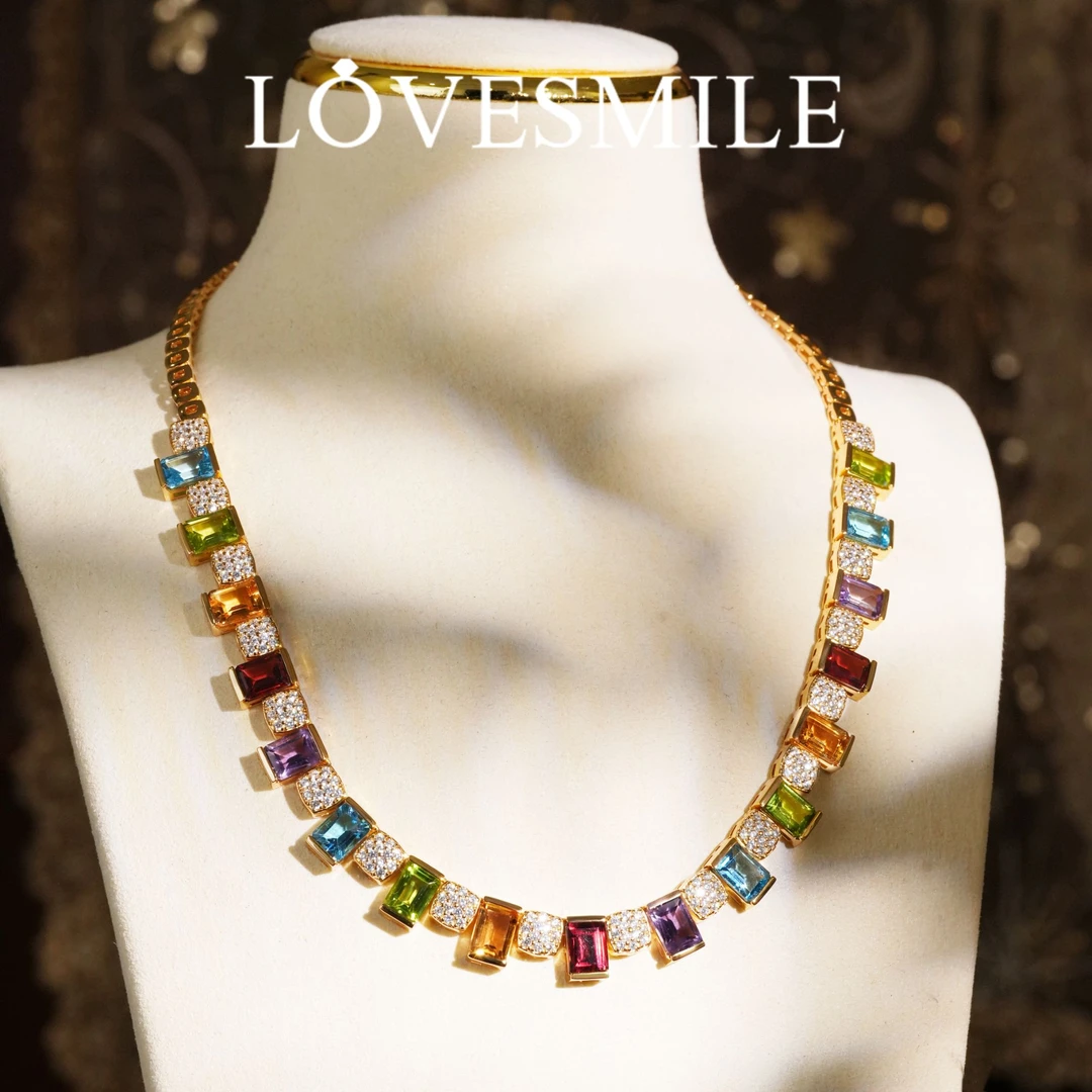 love smileS925银水晶项链五彩项链精美时尚气质优雅