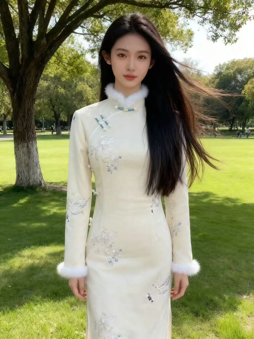 【籽沐】上上签冬季新款新中式气质修身旗袍日常复古优雅中国风加厚