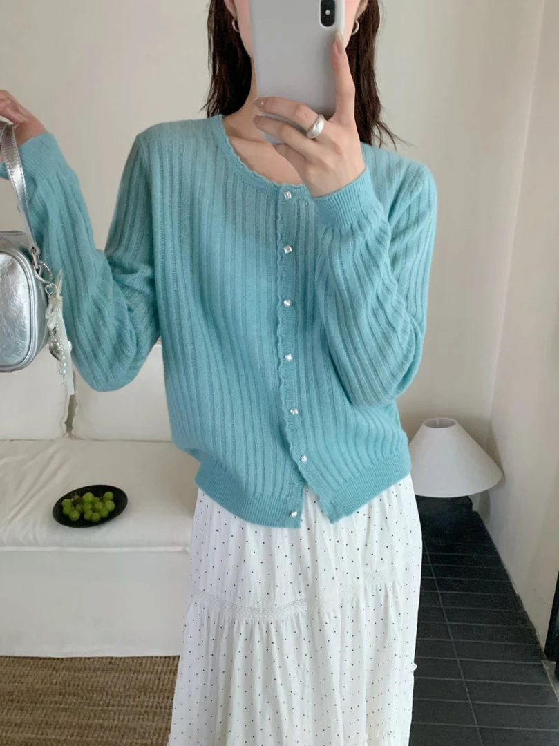 【素简.970172】秋冬新款金线驼羊绒开衫洋气设计女装针织衫