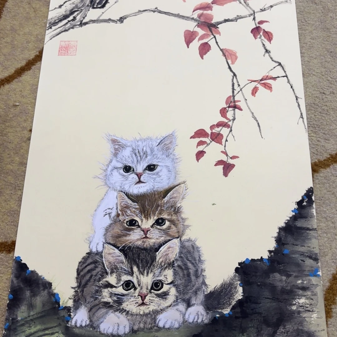 国画花鸟卡纸作品童