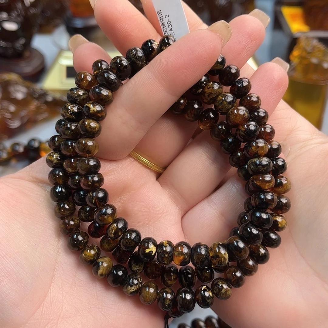 琥珀手链未镶嵌抚顺琥珀8+翳珀白花108