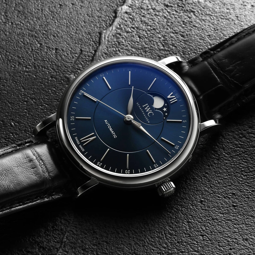 99新 IWC/万国 柏涛菲诺月相自动机械手表男表盒证IW459402蓝盘