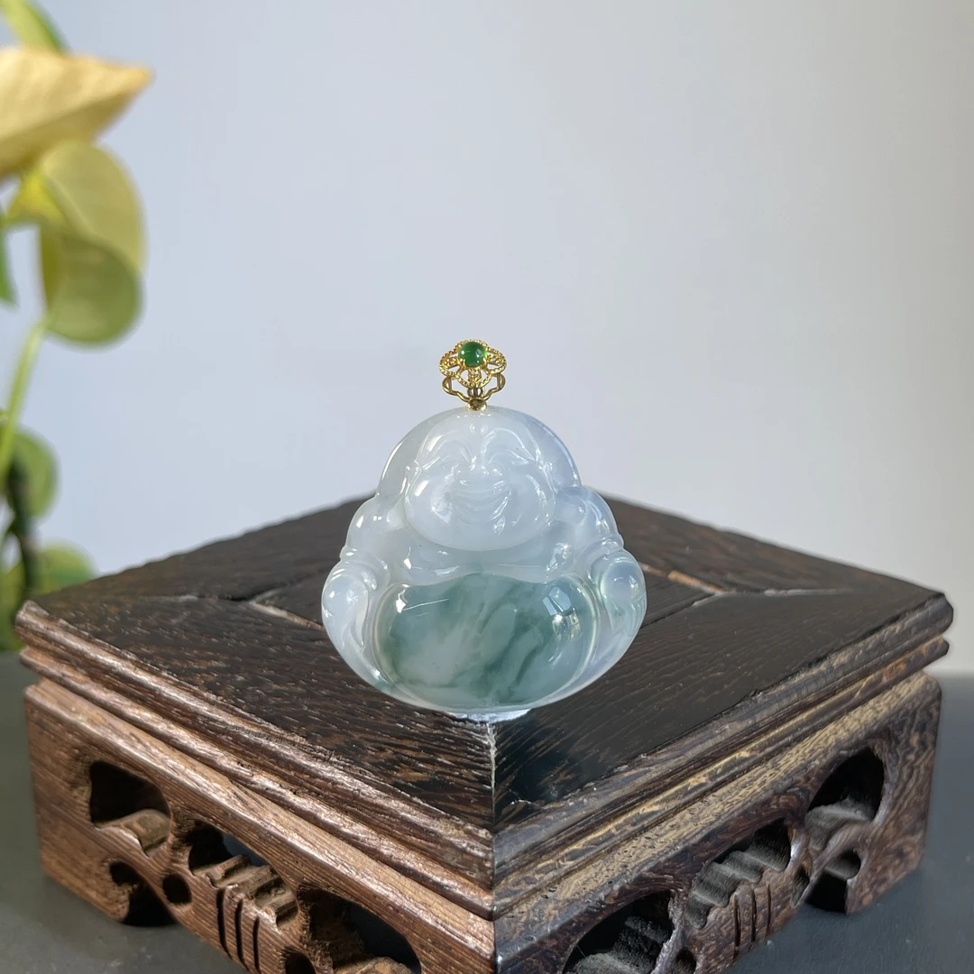 JXZC11-139 天然缅甸A货翡翠 18K金扣佛公