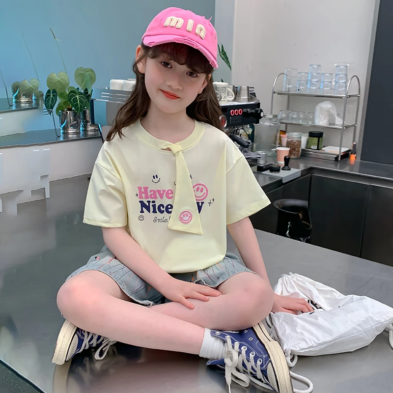 女童夏季短袖T恤2025新款洋气半袖女孩夏装薄款体恤上衣TX-11657