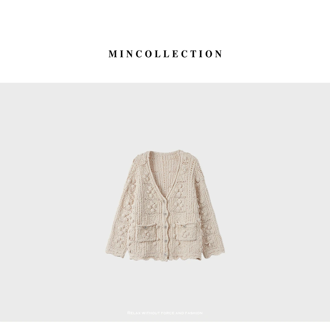 DE Mincollection钩花开衫/重工小香浮雕钩花编织针织开衫55142