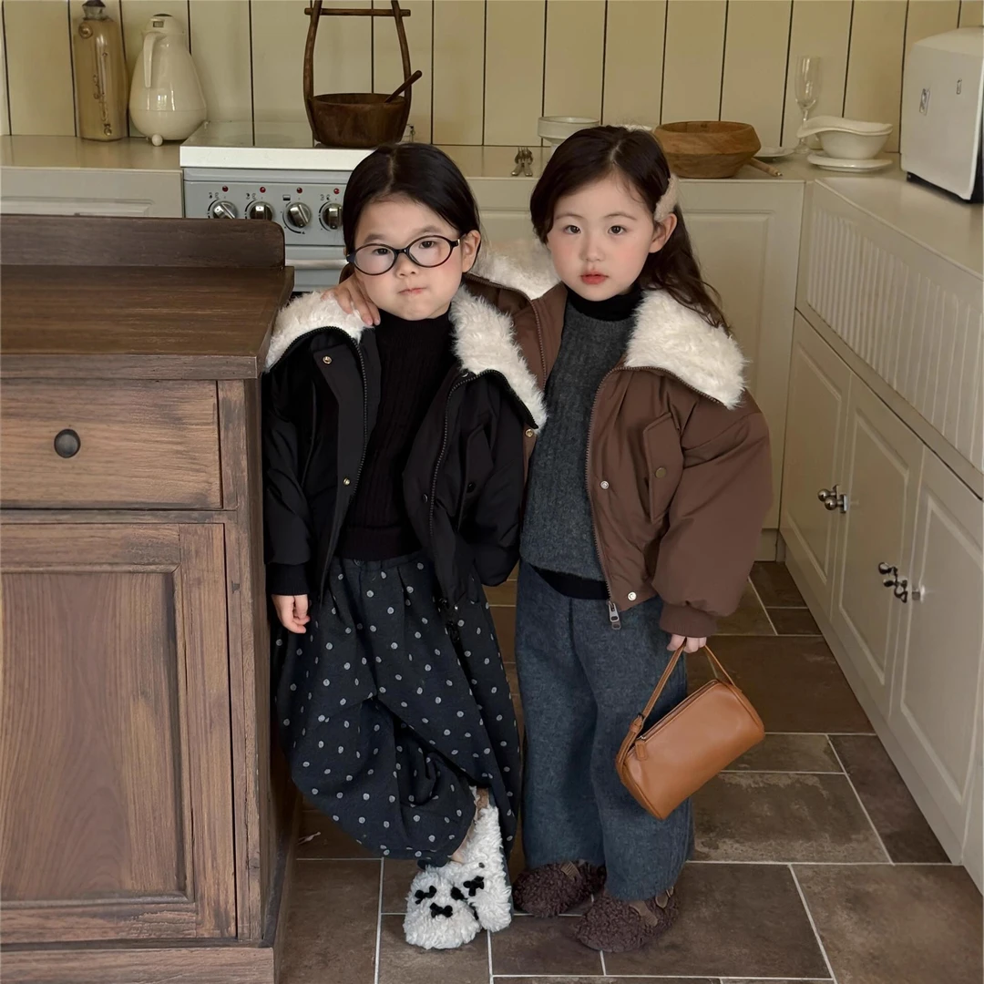 小思家2025冬季新款女童韩版洋气时尚百搭短款毛领夹克超外套