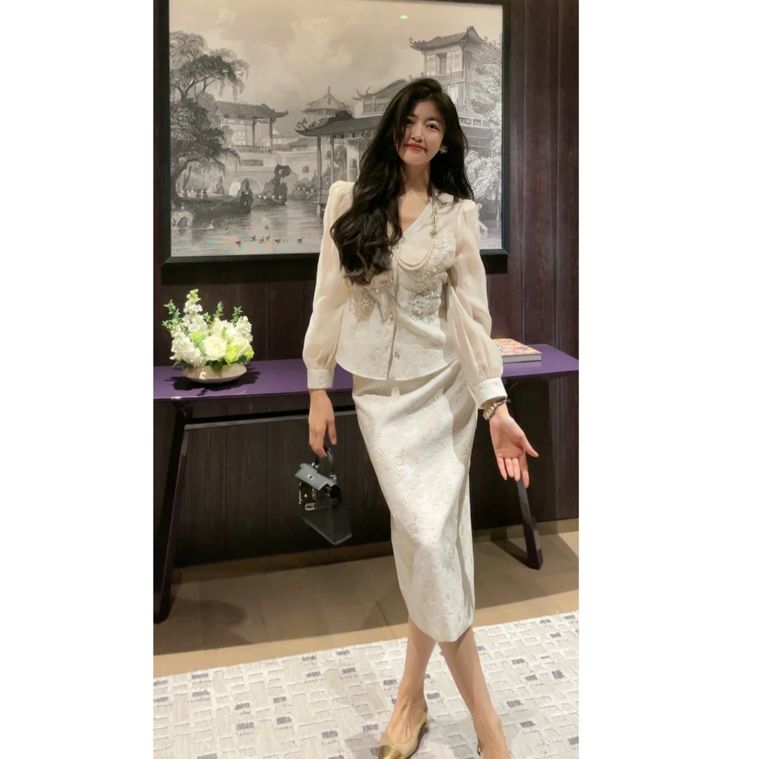 【N·COU】24春新款【玉生烟】绣珠提花新中式上衣&半裙DY51173