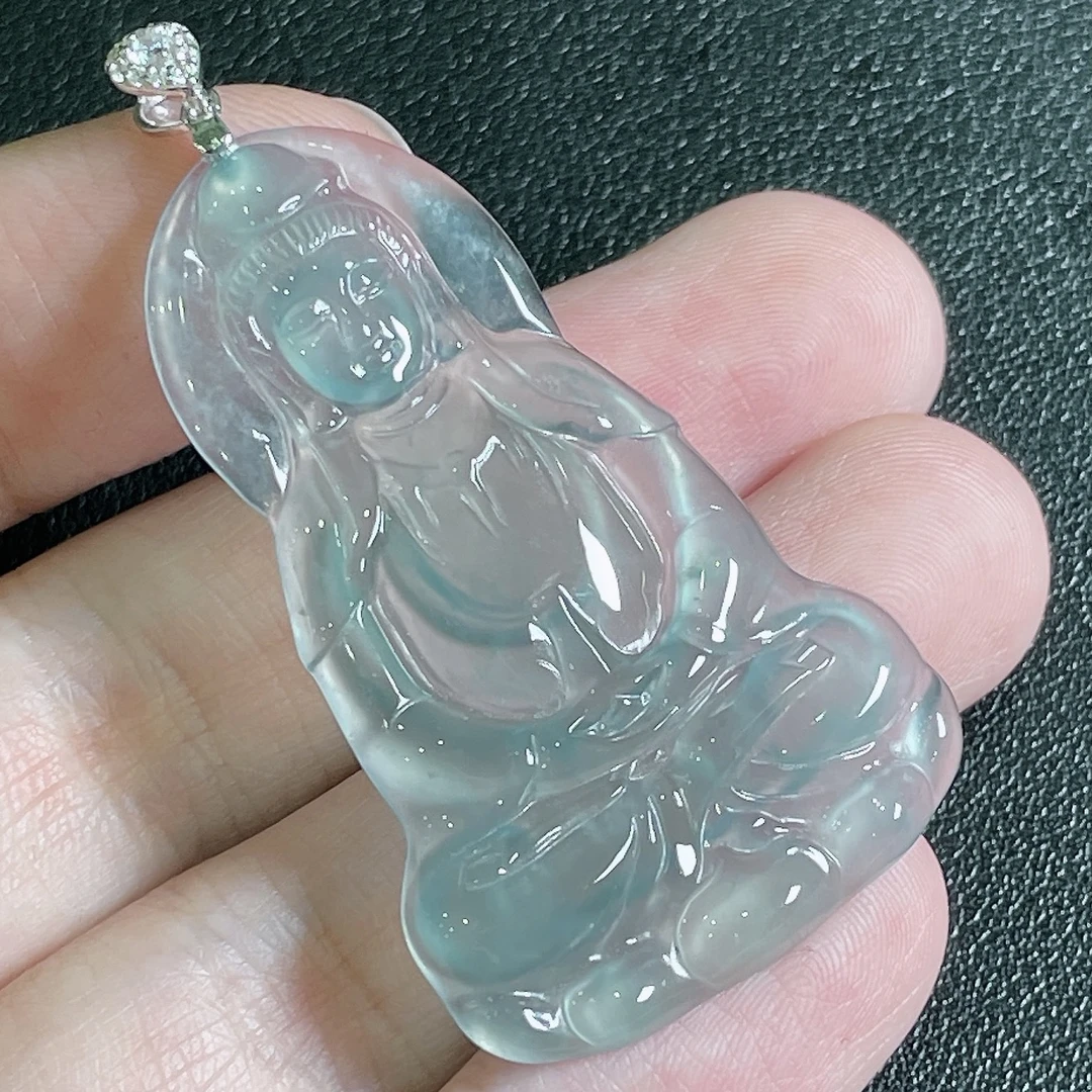 天然A货翡翠蓝冰观音吊坠（多样性发货）