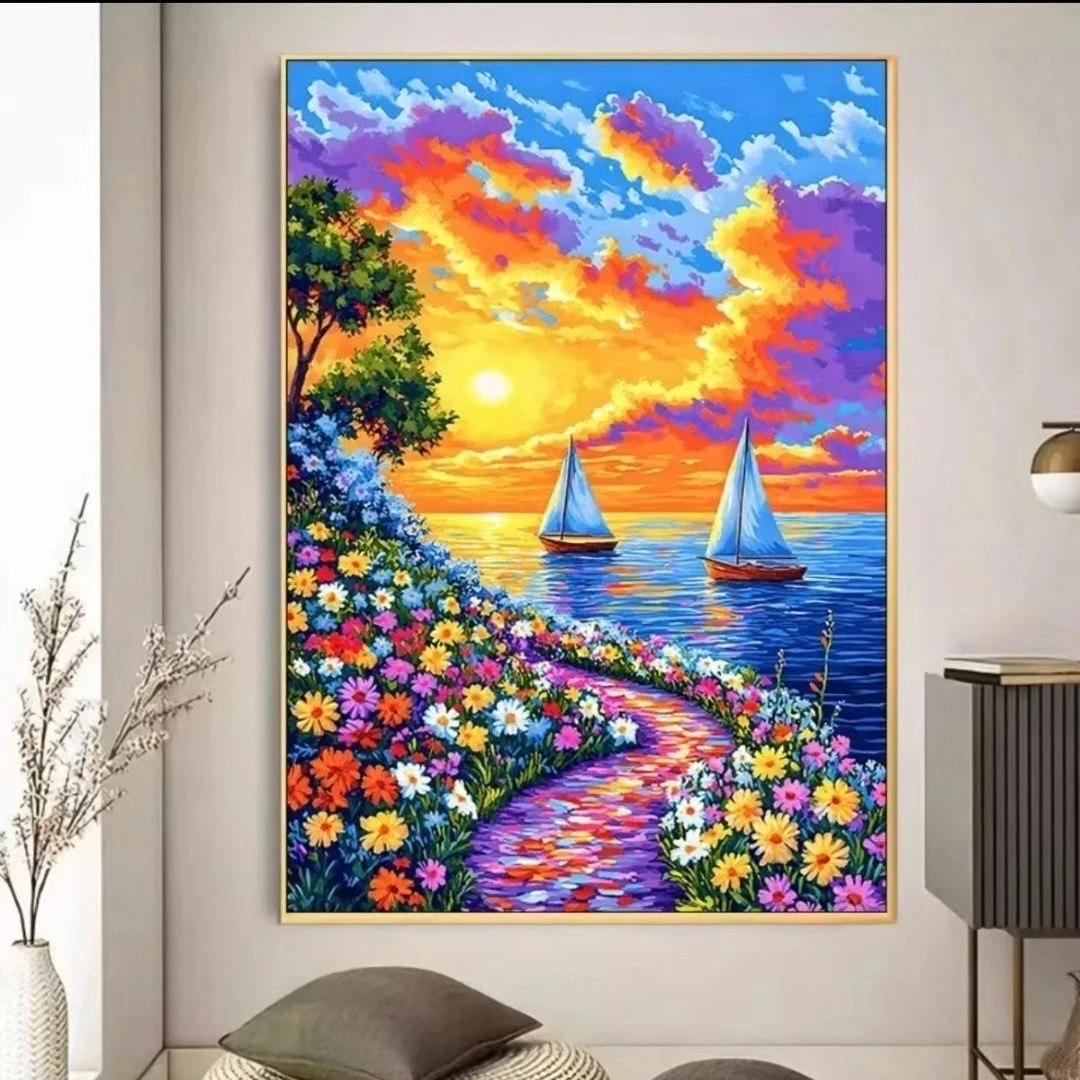 山水夕阳钻石画十字绣2025新款客厅新人浪漫情人动漫画挂画图夕阳