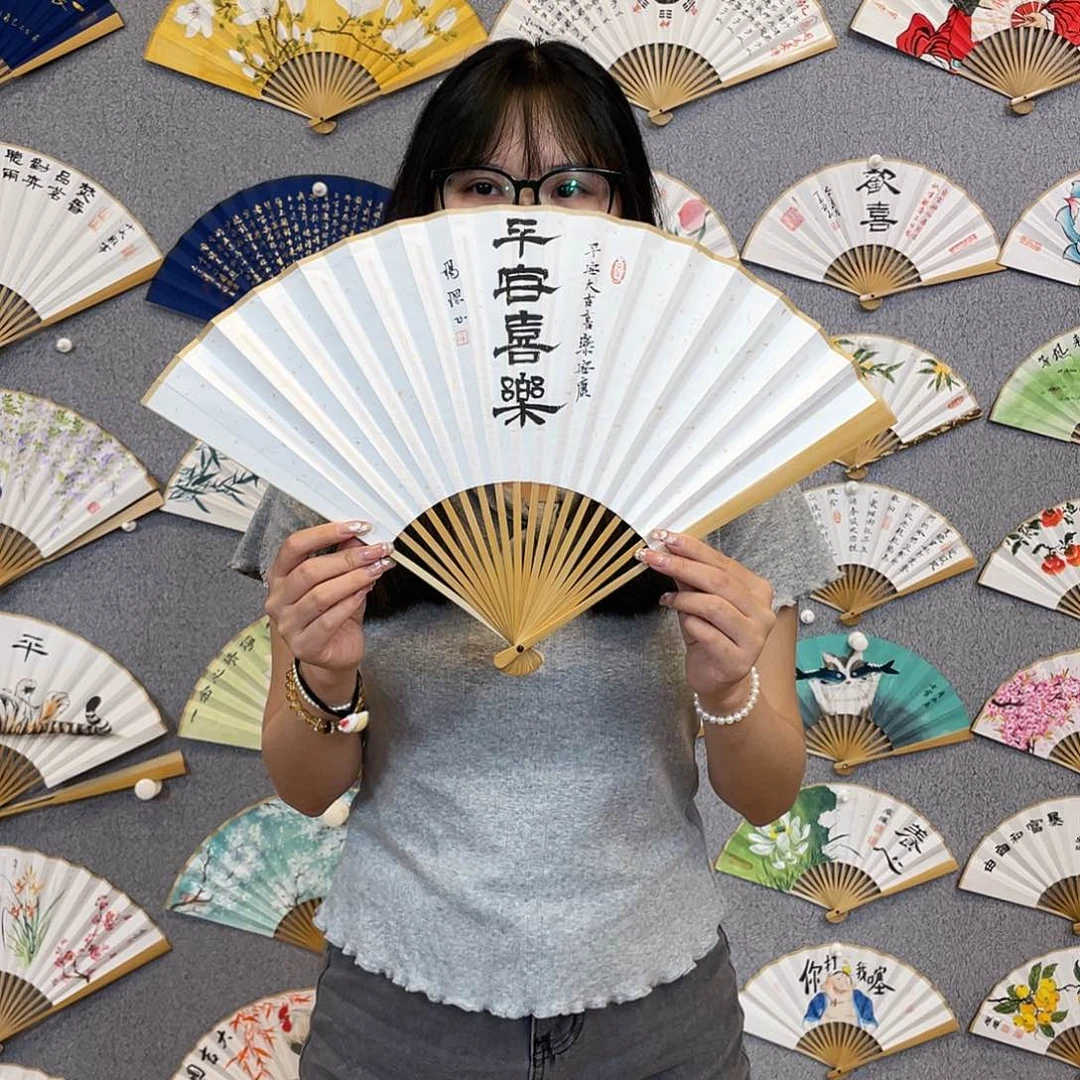 国画95寸玉竹-纯手绘-文玩扇骨（默认粘好）