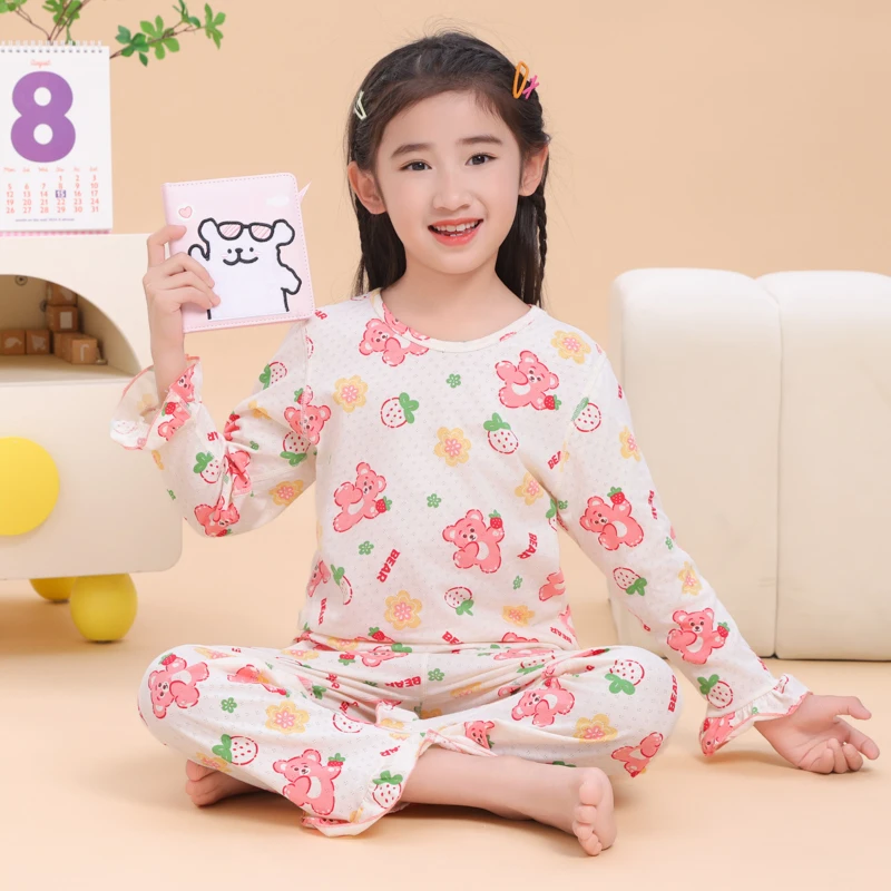 女童睡衣长袖儿童纯棉100%全棉家居服套装女孩公主风6-12岁中大童