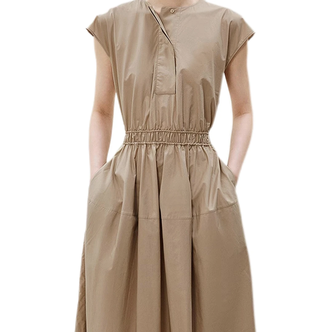 夏季新款立体剪裁无袖收腰高级感显瘦连衣裙1662