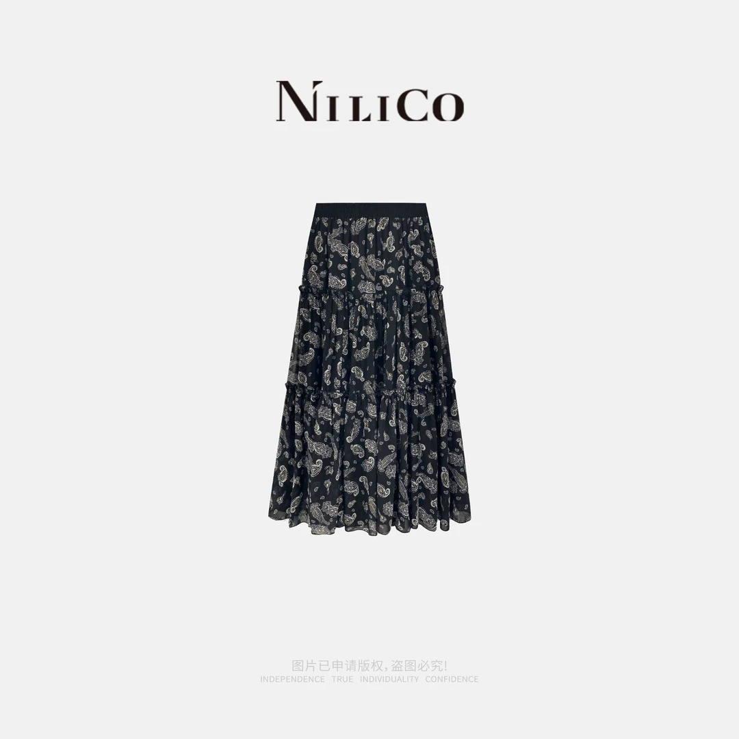 NILICO【花有约】夏佩斯里花纹气质南法欧若风轻盈显瘦碎花半身裙