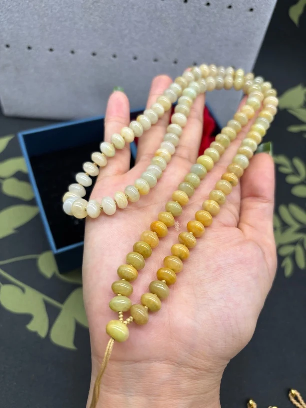 保真天然缅甸A货翡翠老坑黄翡算盘珠8mm玉石珠链挂件绳毛衣链百搭