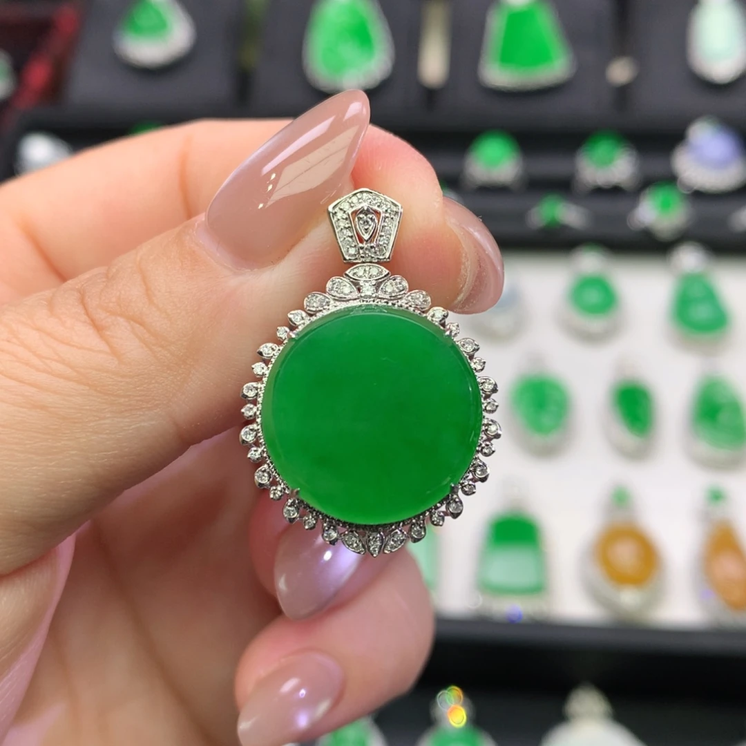 翡翠18K金镶嵌吊坠(不含链)