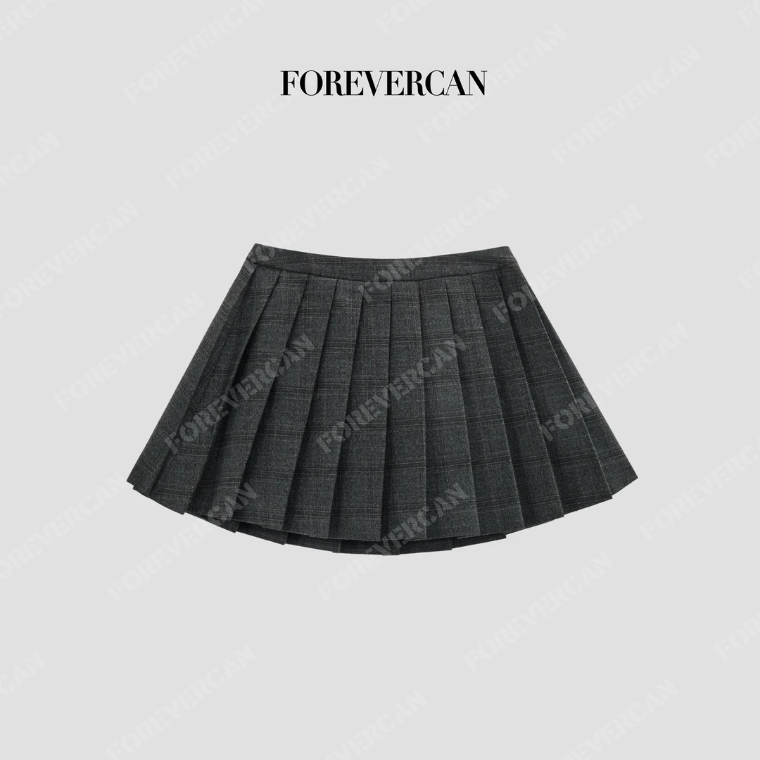 FOREVERCAN“百搭救星”经典学院风百褶裙休闲短裙SD20126