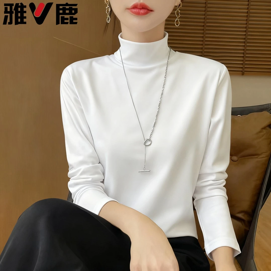 雅鹿半高领德绒打底衫男女秋冬针织修身内搭套头衫纯色大码卫衣