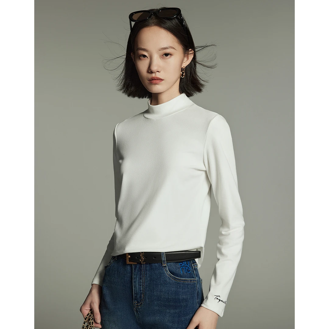 初语舒绒保暖长袖T恤女半高领修身打底衫8441801