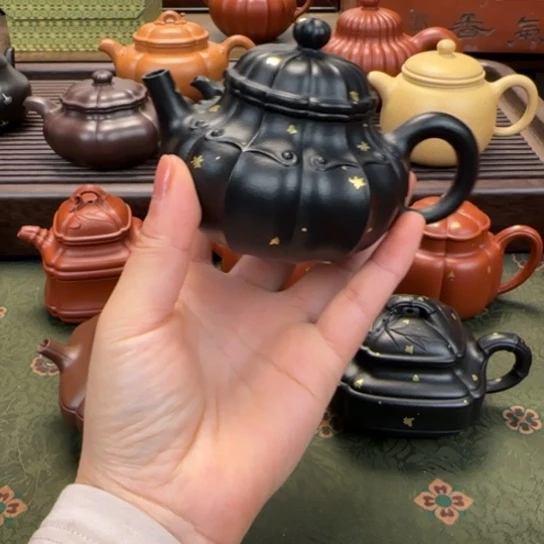 心***生紫砂茶壶宜兴紫砂容天焐灰洒金