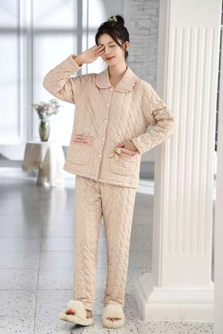 薄款针织棉碎花格子5度到10度.娃娃领常规款保暖睡衣蕾时尚睡碎花