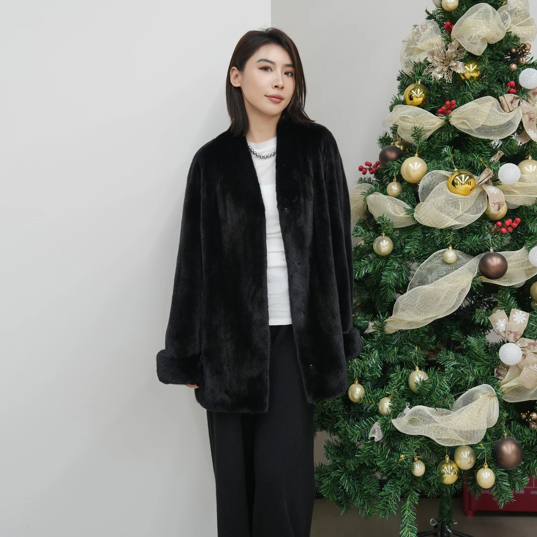 「老友日记」美国AME宝嘉美V领女皮草水貂外套女