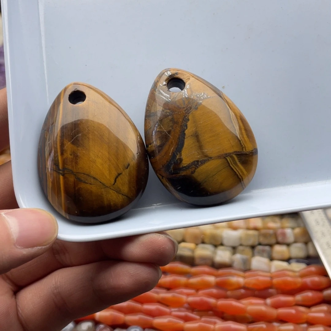 玛瑙/玉髓合金珠宝半成品一个装虎眼水滴吊坠36*51mm