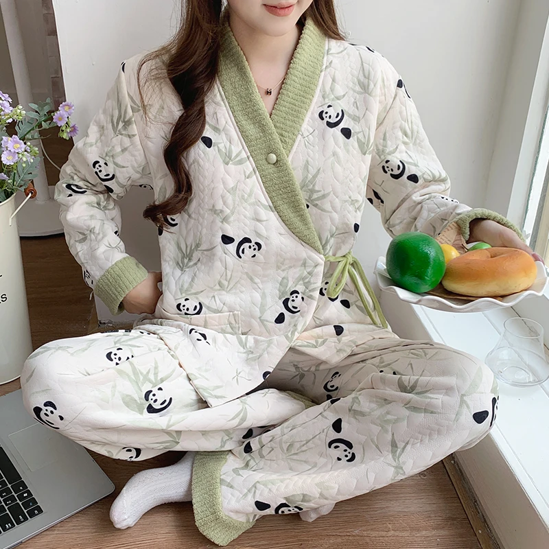 空气棉和服春秋冬季加厚保暖产后喂奶哺乳月子服孕妇睡衣女怀孕期